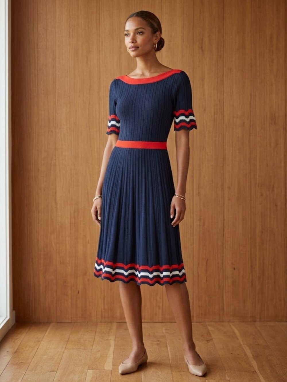 Boden Knit Sweater Dress Stripe Pleated Dress